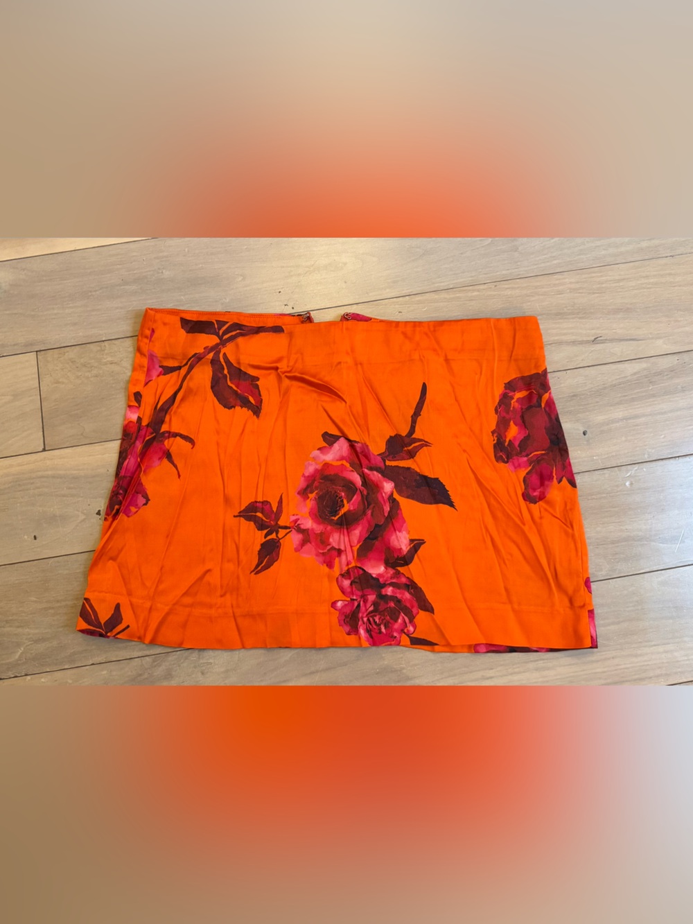 NBD Orange Floral Swim Sarong with Pink Rose Print